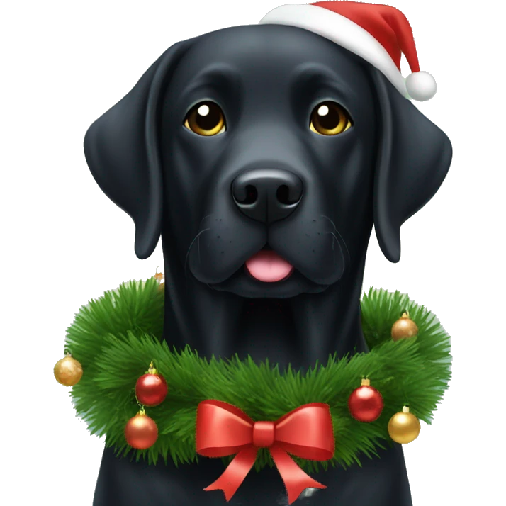 Black Labrador next to a Christmas tree cute emoji
