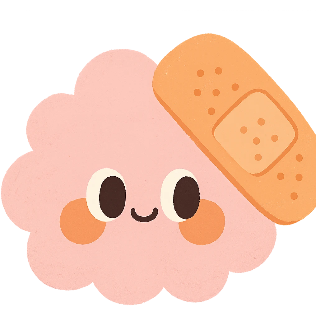 bandage, fluffy, soft texture, pastel colors, cute face emoji