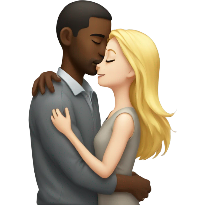 white read headed girl kissing black guy with eyes closed emoji