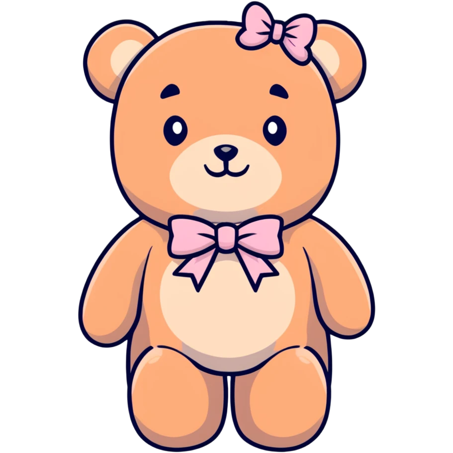 Stuffed teddy bear with light pink ribbon tied in a bow around its neck emoji