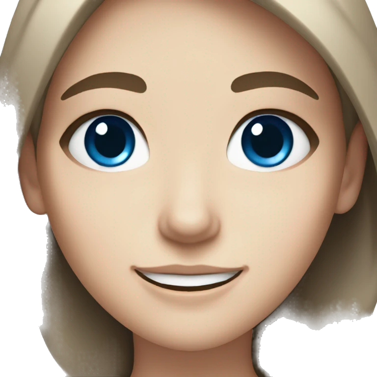 white girl with dark brown hair and blue eyes and smiling emoji