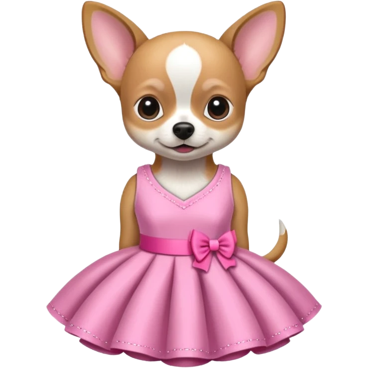 Chihuahua branco usando vestido rosa emoji
