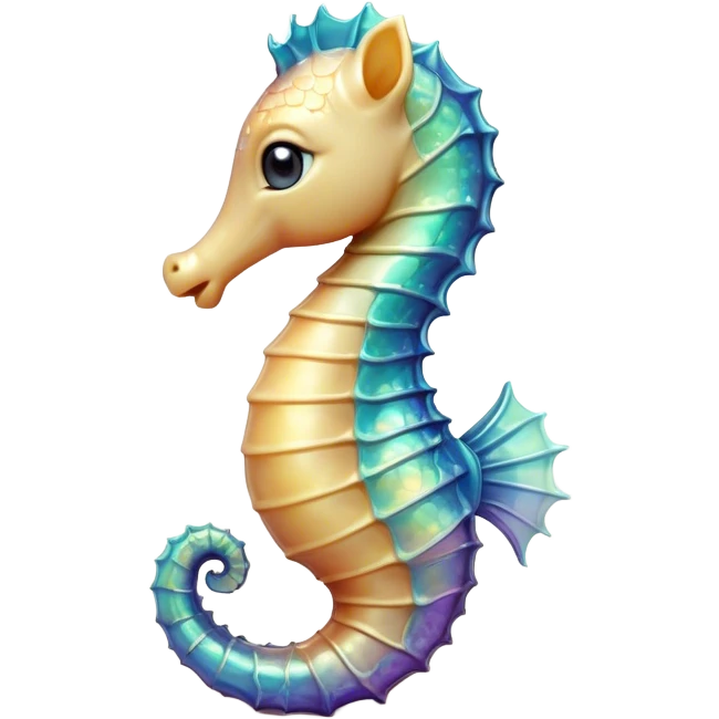 Cinematic Realistic Cute Sea Horse Portrait Emoji, Head tilted playfully and inquisitively, featuring a delicate, curvaceous form with intricately rendered, iridescent scales and a charming, expressive face with round, sparkling eyes full of gentle curiosity, high shine, affectionate and whimsical, styled with a touch of aquatic magic, soft glowing outline, capturing the essence of a mischievous yet lovable sea horse that seems poised to flutter out of the screen into your embrace! emoji
