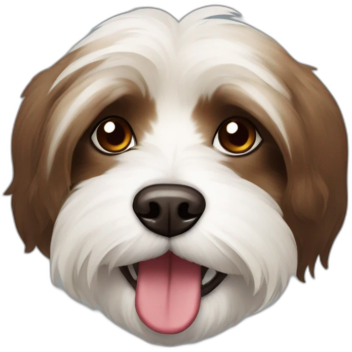 Brown and white havanese dog vampire teeth emoji