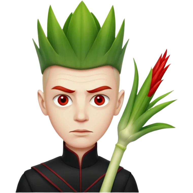 A man with red eye and hair like a leeks emoji