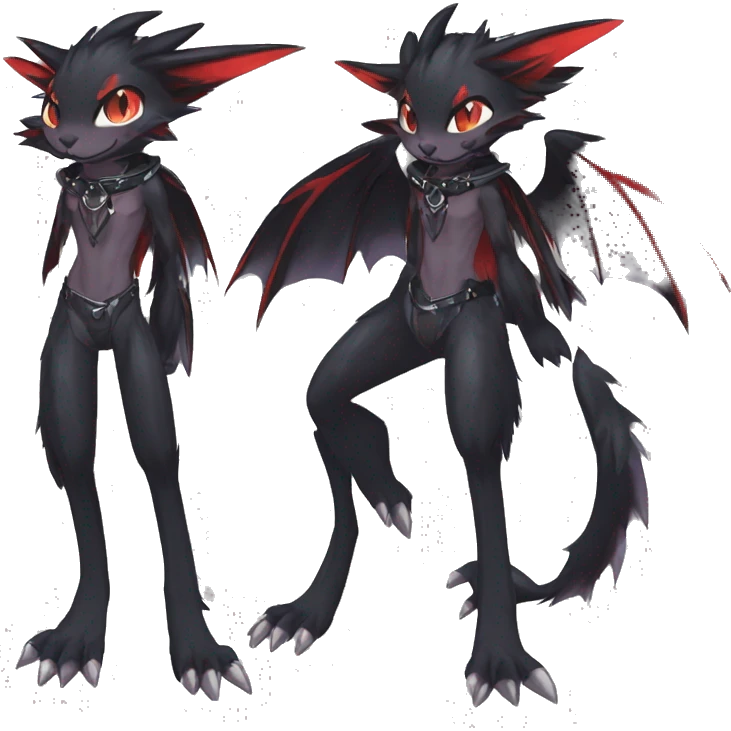 cool anthro edgy black red ethereal fantasy nargacuga-noivern-cat-Fakemon collar harness full body emoji