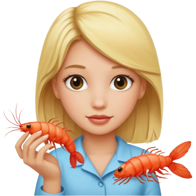 blonde girl holding a shrimp  emoji