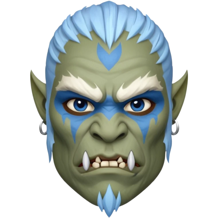 Fantasy orc portrait emoji, white and blue frost war paint on face, harsh winter warrior mood, strong expression, minimal tribal design, clean readable emoji style, male/female variant
 emoji