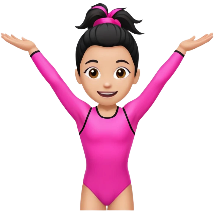 "A gymnast in neon pink and black outfit with a smile and a look of surprise (normal skin) emoji
