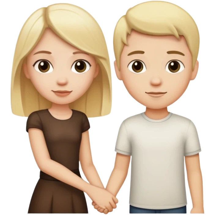 White girl with blonde hair and white boy with dark hair holding hands emoji