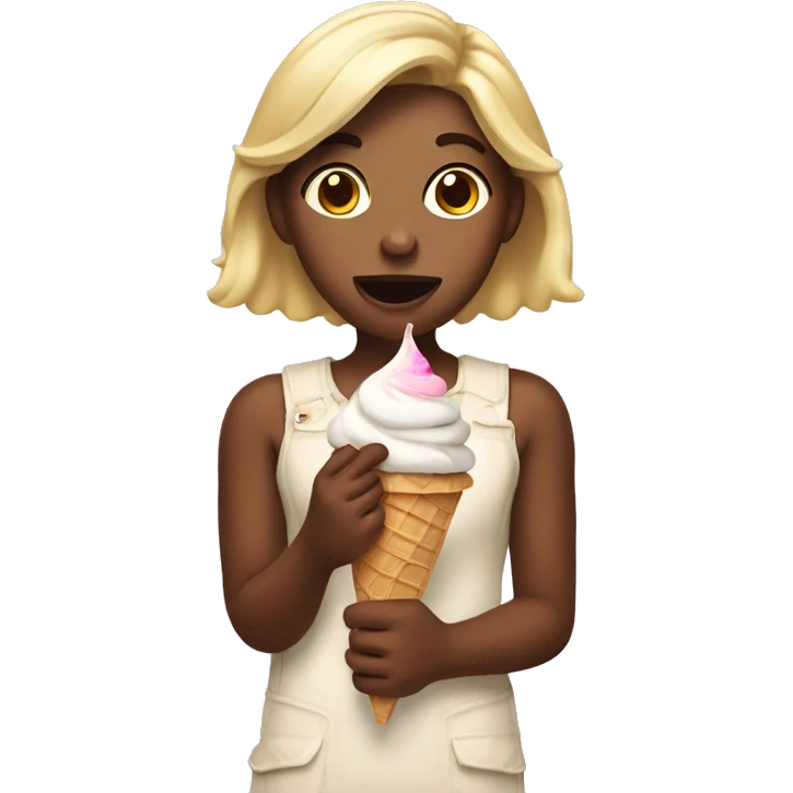 girl is indignant in her hands with ice cream emoji