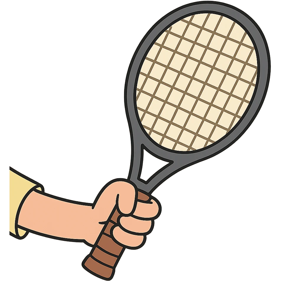a hand holding a tennis racket, flat toon style emoji