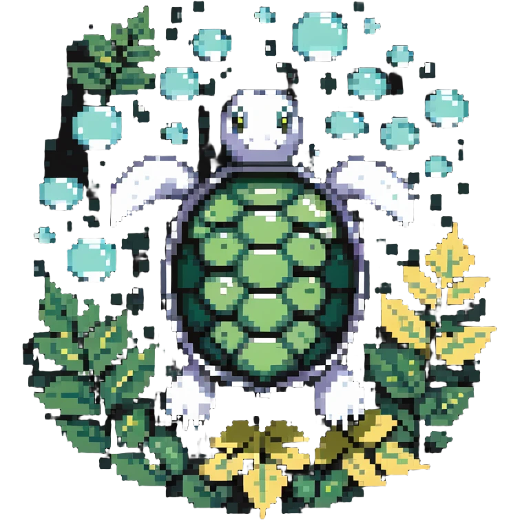 A turtle with a shell made of leaves and surrounded by floating bubbles emoji