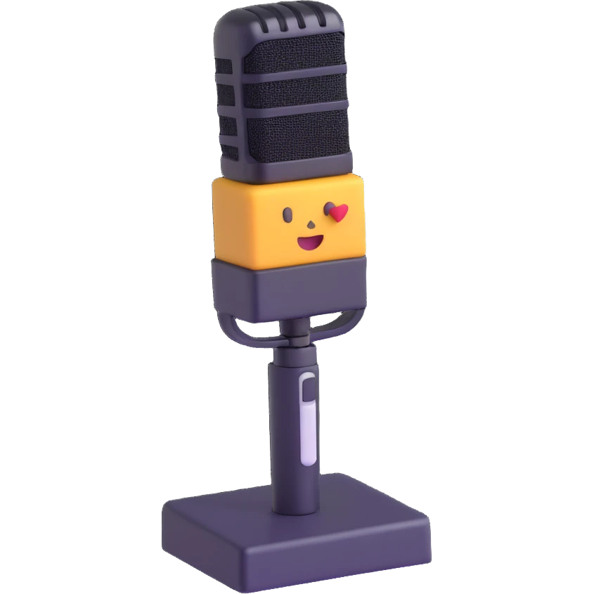 Convert the microphone into a news reporter's microphone in 3D emoji style. Add the classic square sponge with a news channel logo on it. Keep the transparent background. emoji