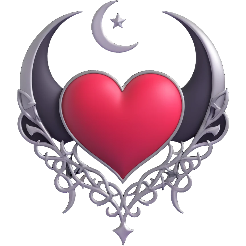 gothic heart with a silver crescent moon emoji