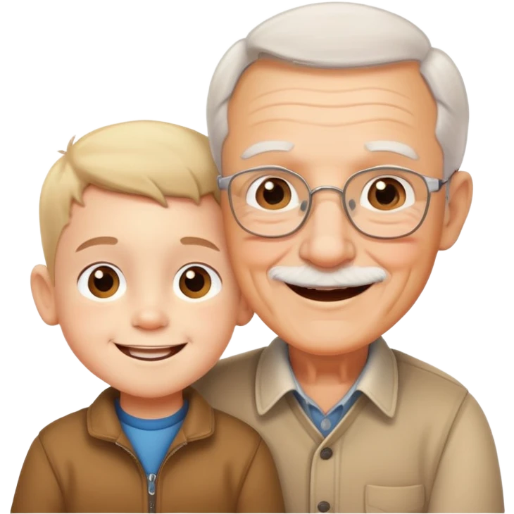 small kid with grandpa, smiling together, warm and friendly emoji
