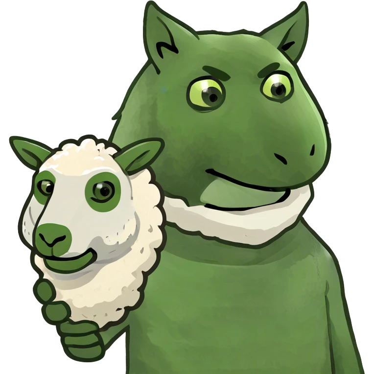 the whole body of a wolf with a human body in its hand, with sheep's masks in its hands emoji
