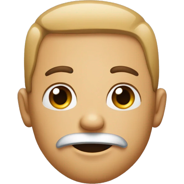 emoji with square face, the right eye closed, the left arm stretched out, the right arm raised, a triangle nose, a frown, 2 teeth, straight hair, a mustache, and the left eye is an x, and a heart tattoo emoji