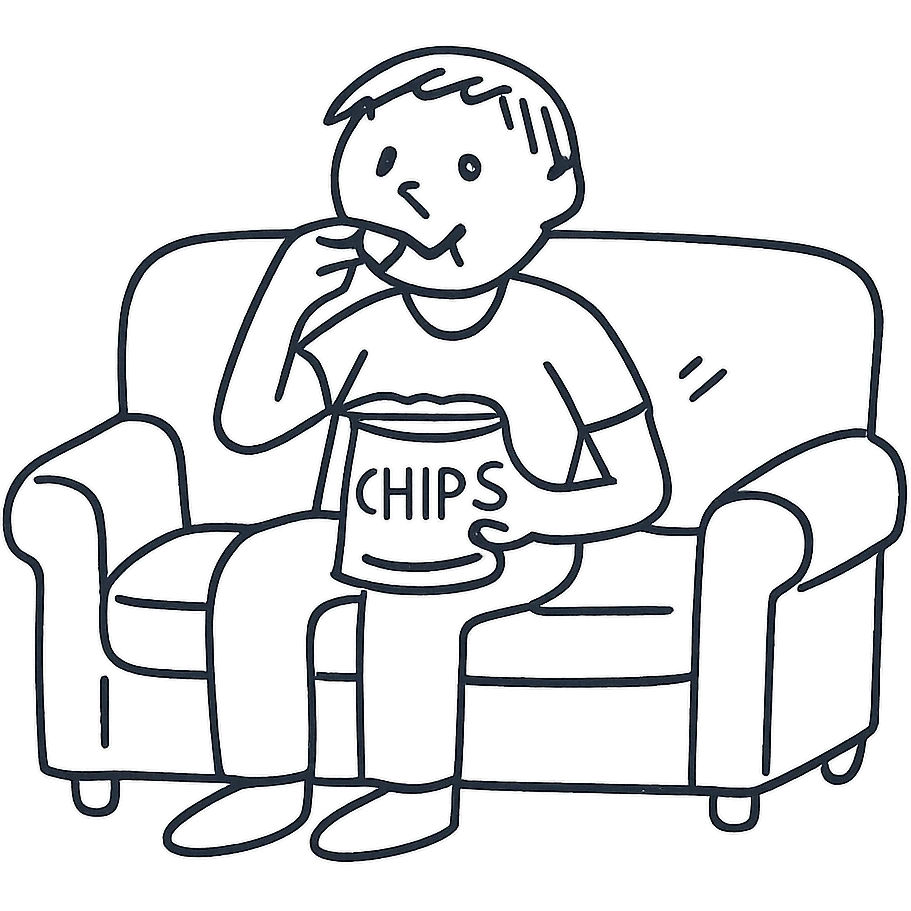 person eating chips on the couch emoji