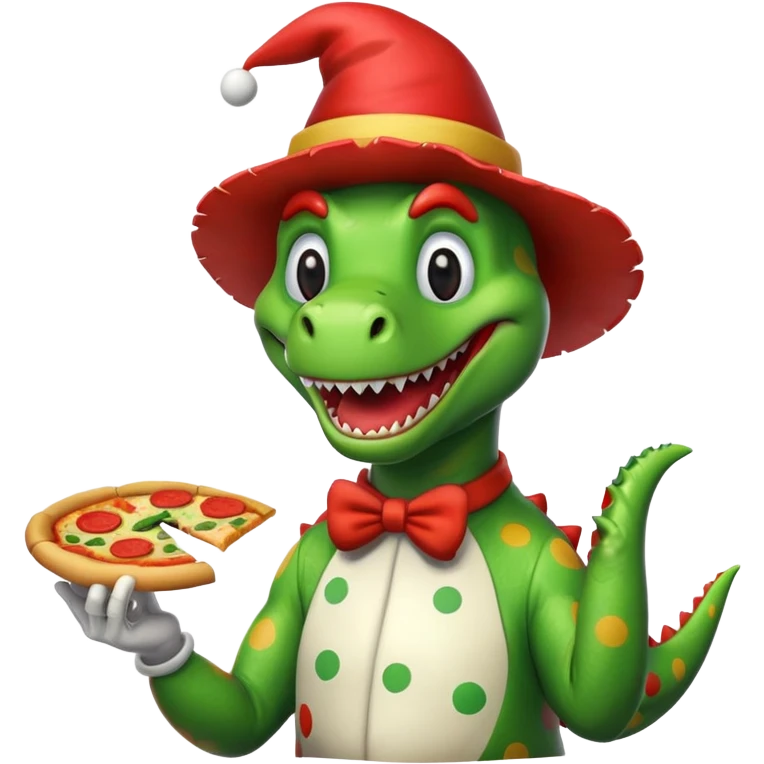 Dinosaur clown eating a pizza ￼ emoji