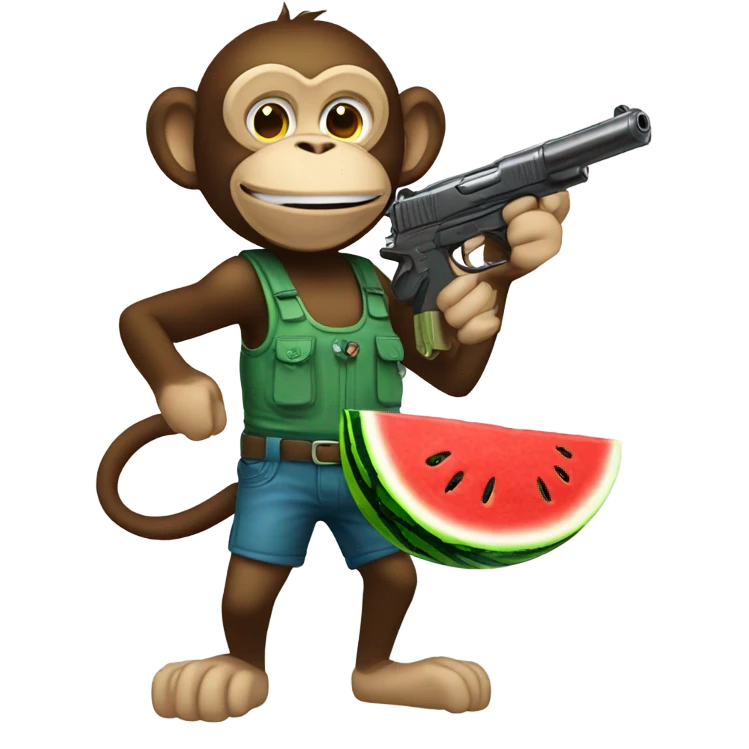 Monkey eating watermelon shooting gun and drinking koolaid emoji