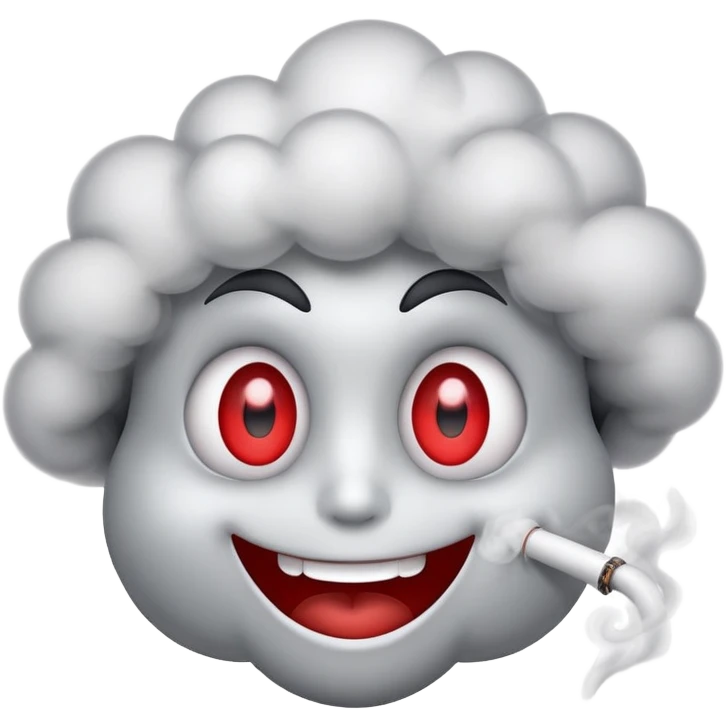 Smiling face with red eyes and small puffs of smoke nearby emoji