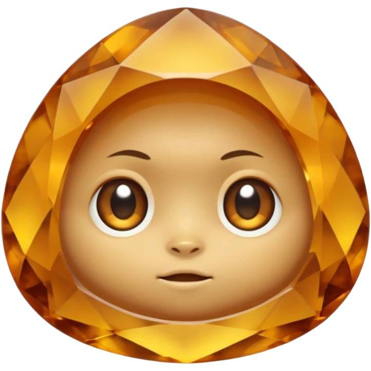 Single gemstone rock character, warm golden citrine, squat and heavy like a rock, with carved facets and tiny surface imperfections, cute round eyes  emoji