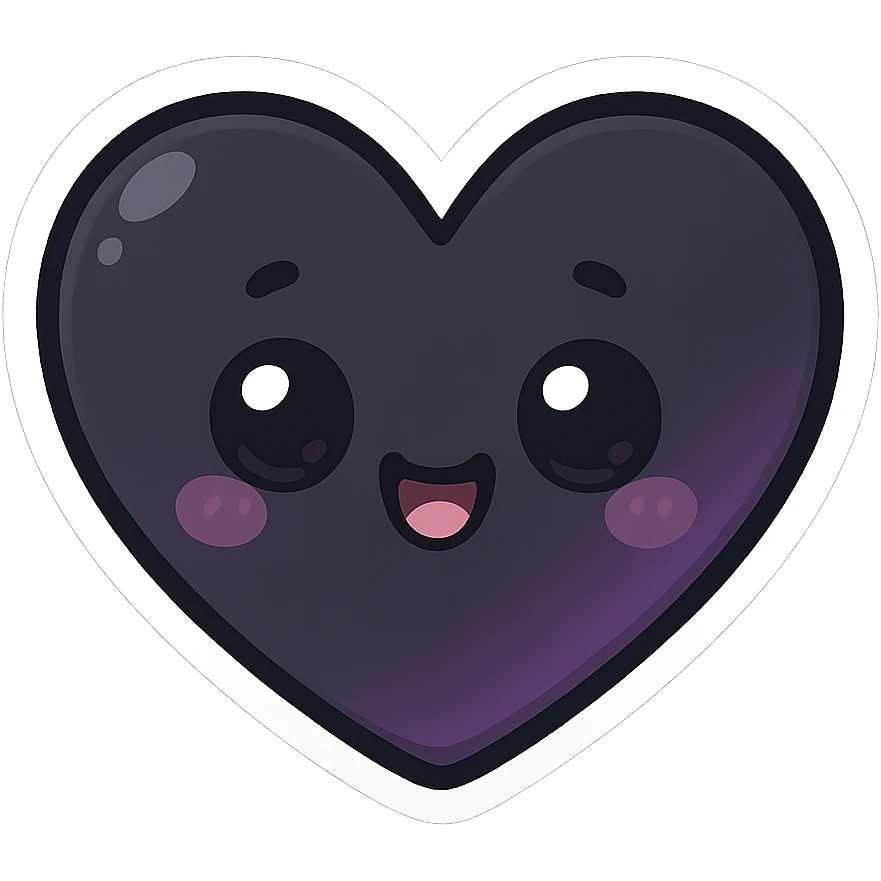 black and purple heart, cute and expressive, cute emoji style emoji