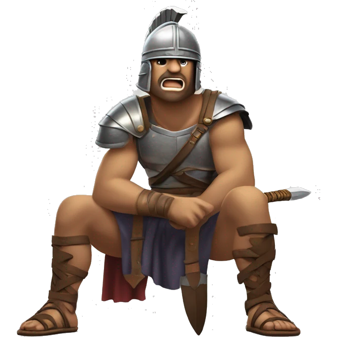 Bored Gladiator: A gladiator with a helmet and sword resting on the ground, yawning and looking disinterested, as if waiting for the next fight and tired of waiting. emoji