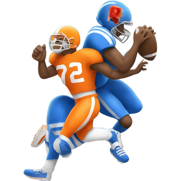 blue football player tackling orange player emoji