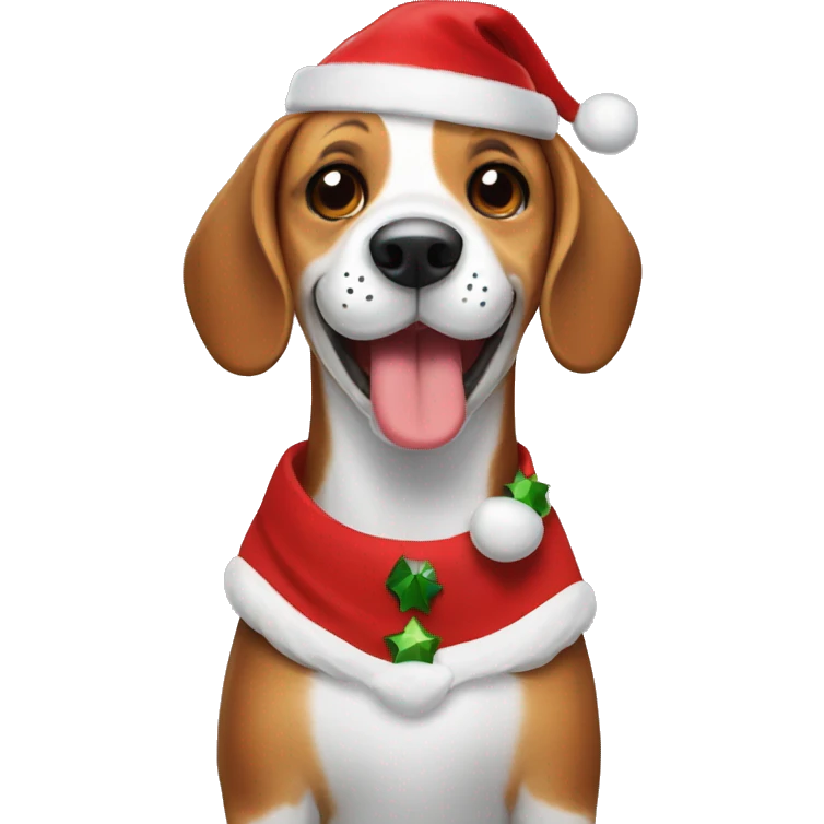 Beagle with cute smile and a Christmas dress emoji