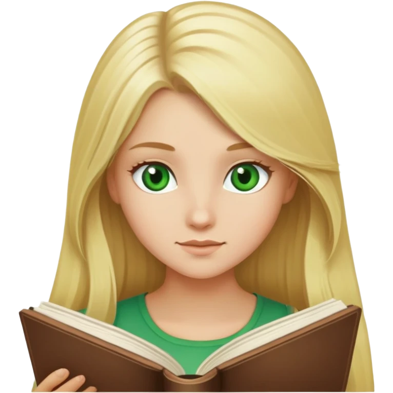 Blonde girl with long hair and green eyes reading a book  emoji