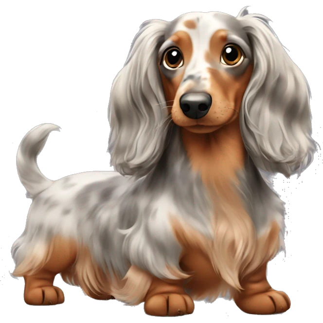Long-haired merle dachshund with puppy  emoji