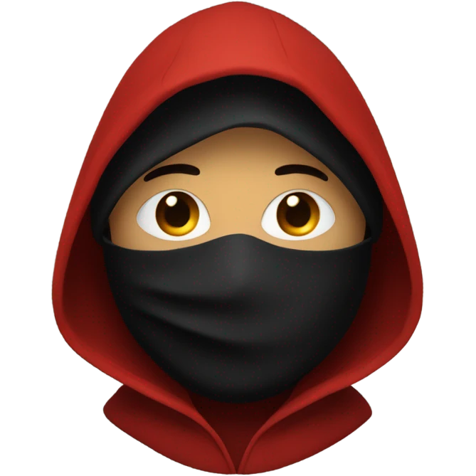 Red hooded individual with a black mask with a square on it emoji