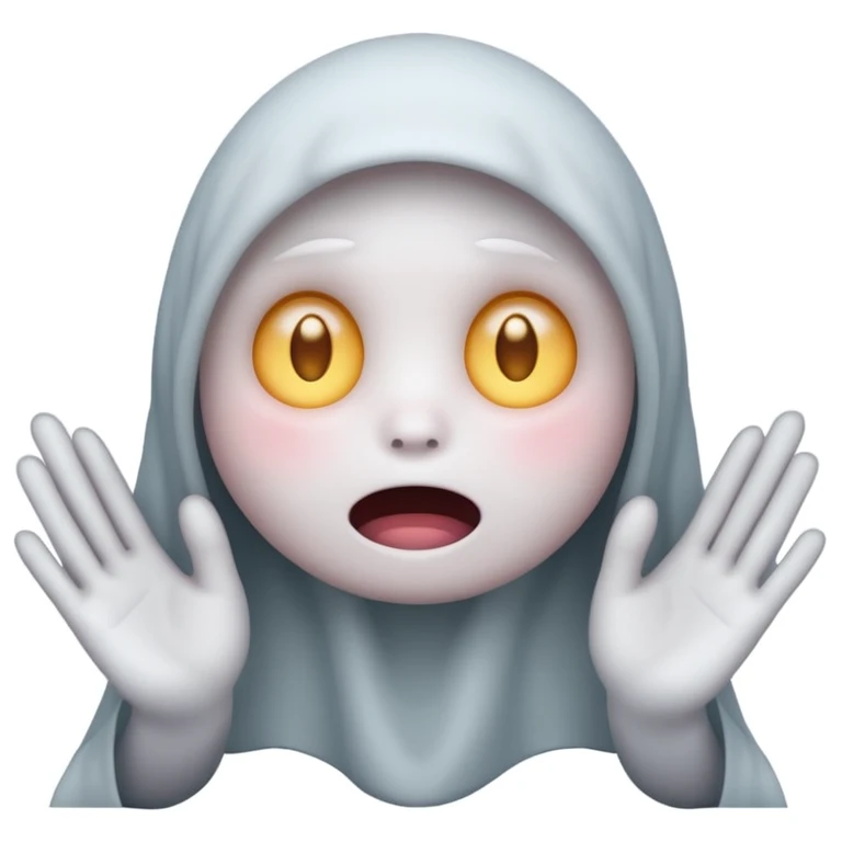 horror emoji with shy expression, timid ghost peeking from behind its hands, faint blush, eerie glowing eyes emoji