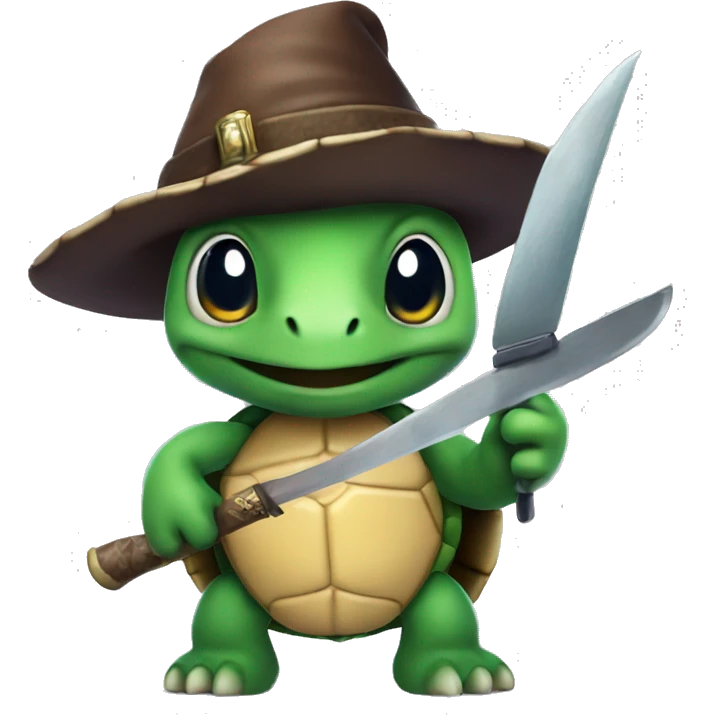 turtle with mage hat and a knife in his hand emoji