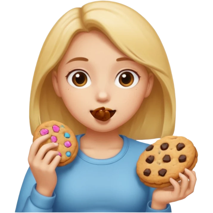 Girl eating cookies with fat stomach emoji