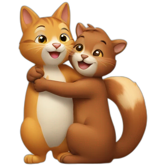 cat and squirrel hug emoji