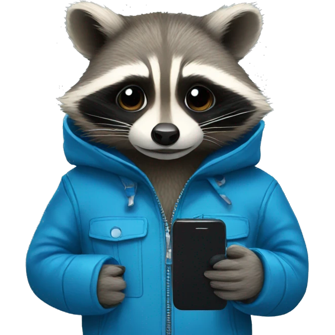 Raccoon with phone in blue jacket emoji