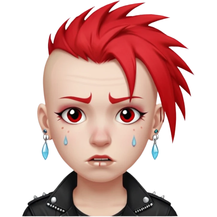 ["Punk youth with red mohawk, tears running down cheeks."] emoji