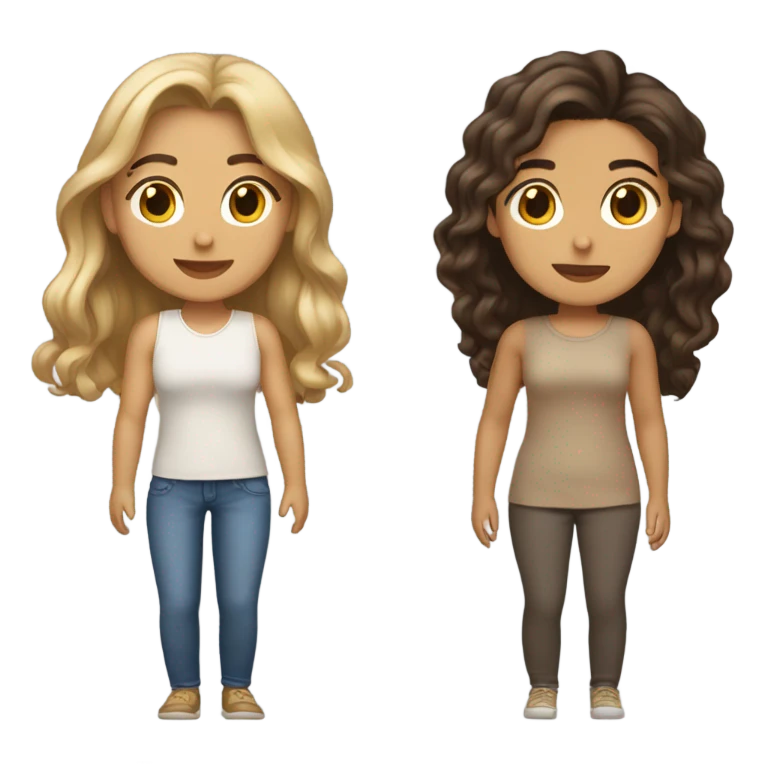 2 besties one latina with light tan skin and one light skin with textured hair and both brunet hair emoji