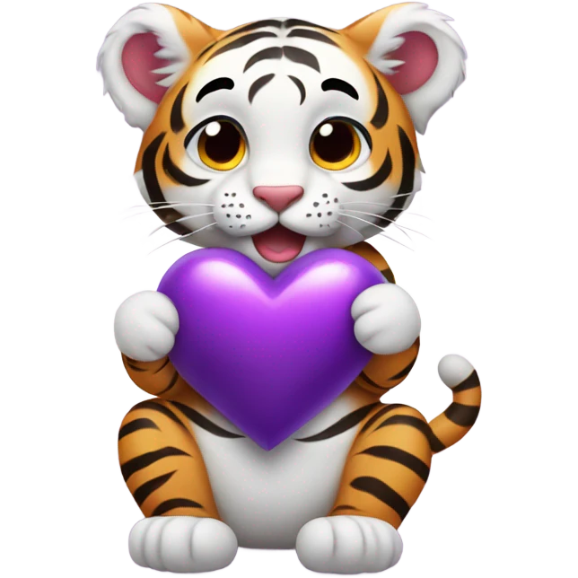 Cute tiger cub holding purple heart emoji