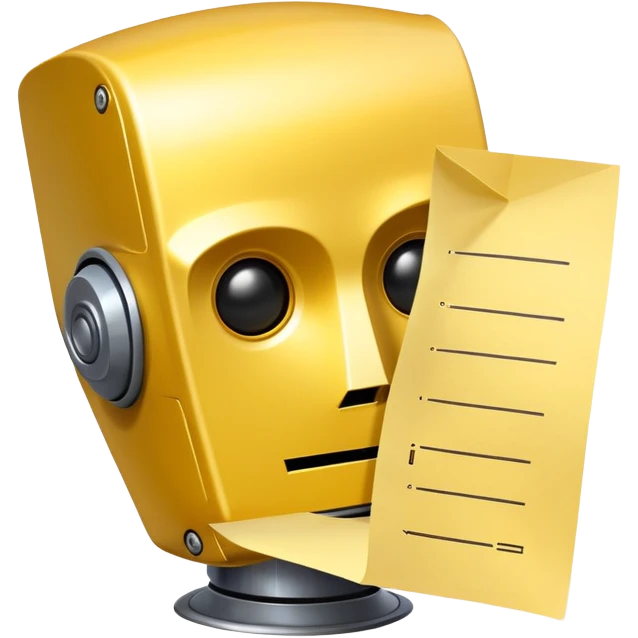 robot head with a yellow paper checklist with a warning symbol on it emoji