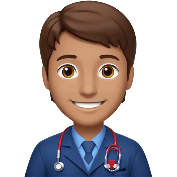 doctor hombre con uniforme azul oscuro cabello marron emoji