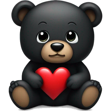 dark colored teddy bear holding a black heart emoji
