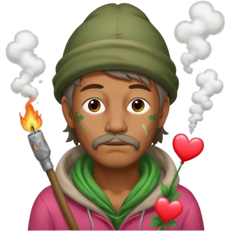 Homeless man with Valentine’s Day decor smelly and ugly  white and green smoke  emoji