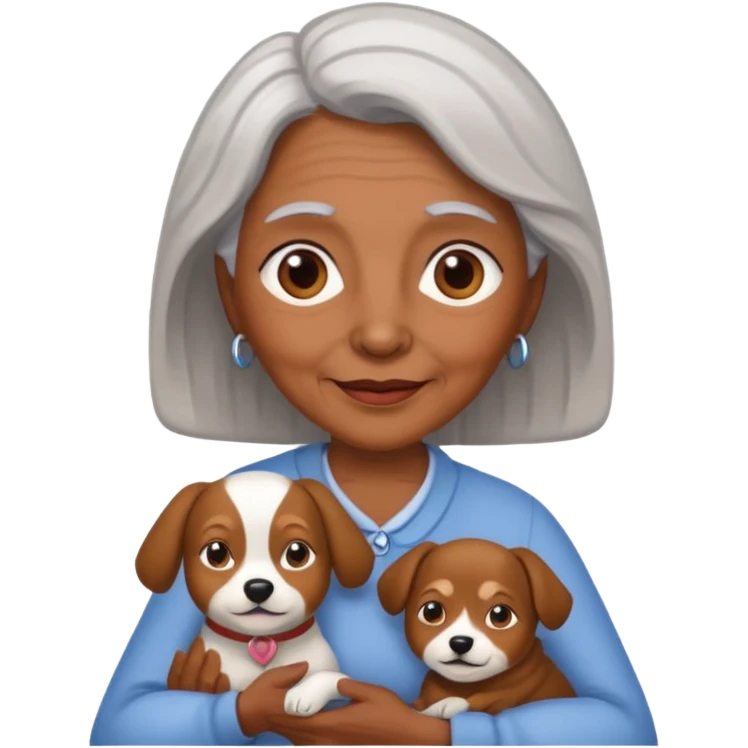 Elderly woman with brown skin and dog in hand  emoji
