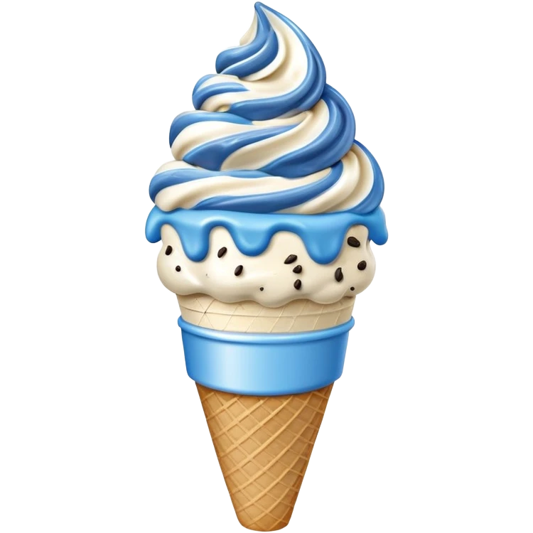 Blue cookies and cream ice cream on a cone emoji