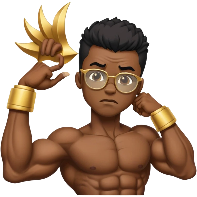 black skinny bodybuilder with gold glasses frustrated pulling hair emoji