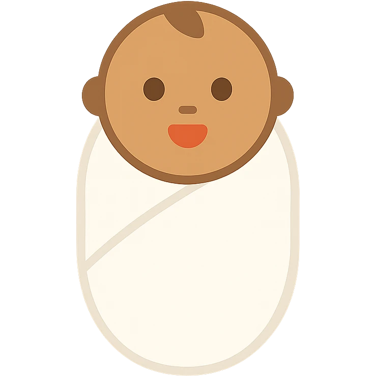 tanned baby wrapped in a white swaddle blanket color icon emoji